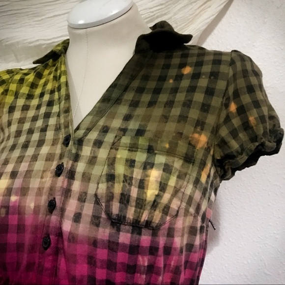 Hand-dyed rainbow gingham dress - Picture 6 of 7